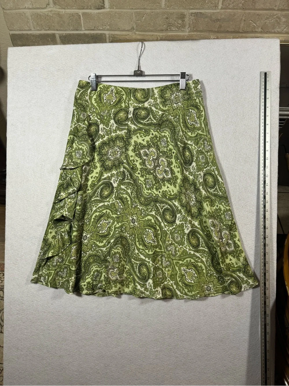Ann Taylor Green Paisley A-Line Skirt silk boho